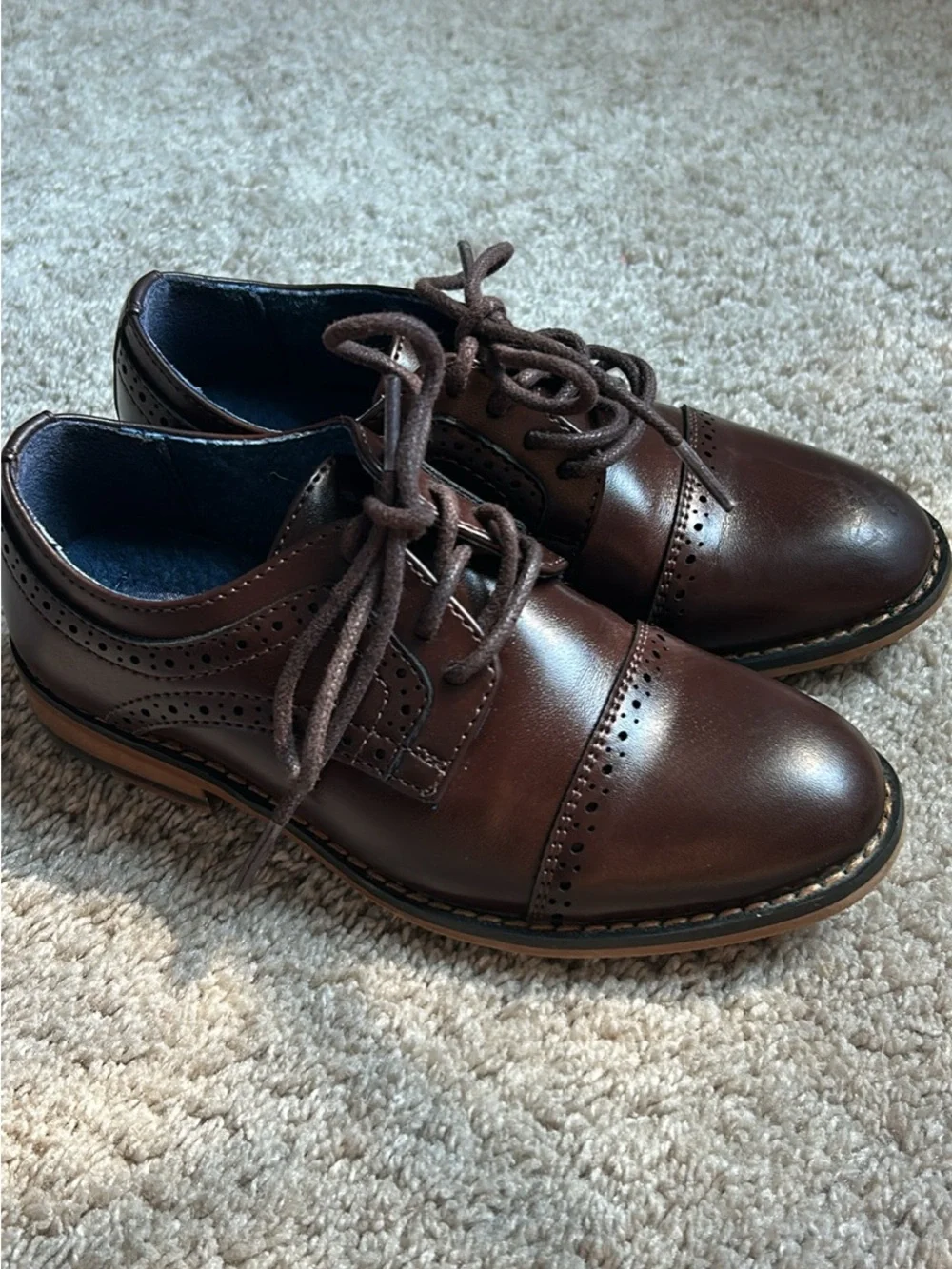 Boys' Brown Leather Wingtip Lace-Up Dress Shoes